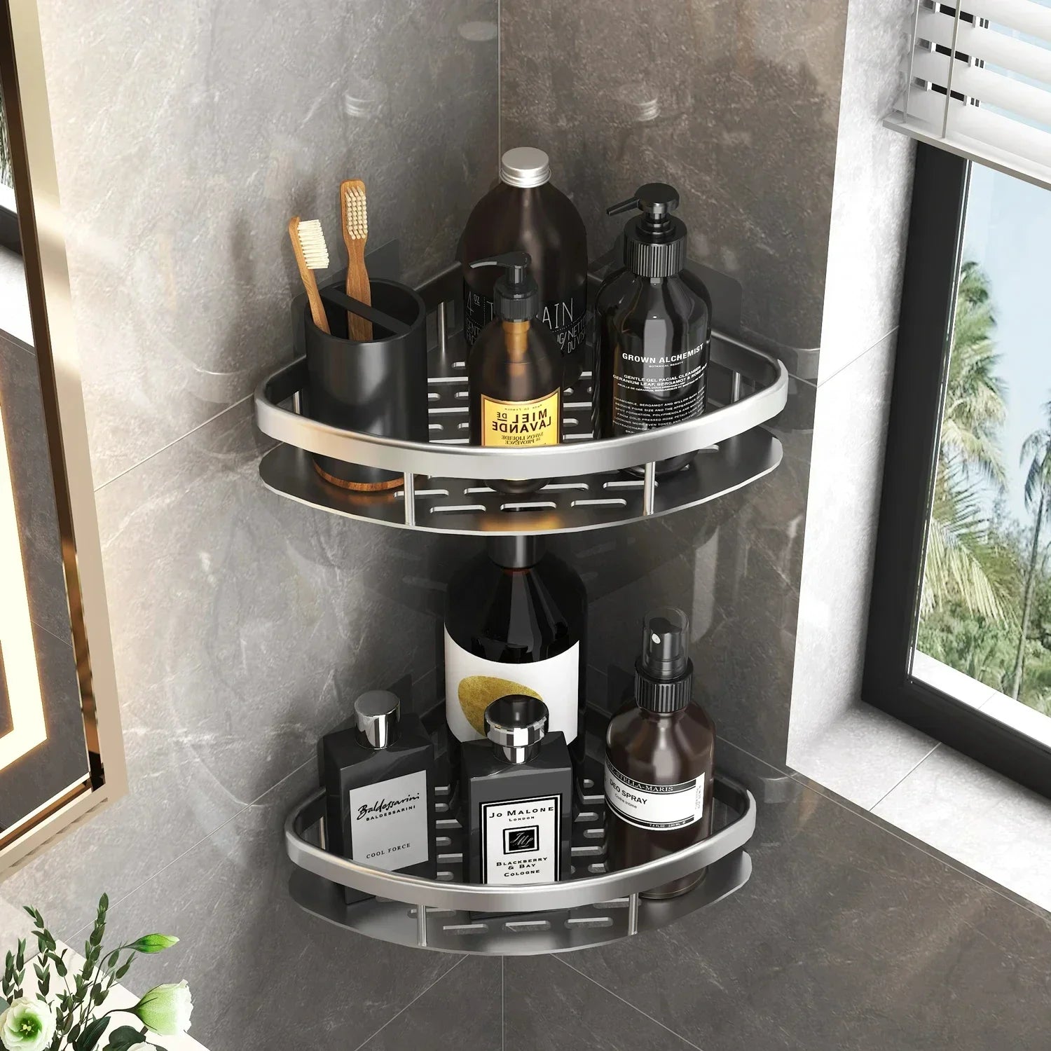No Drill Aluminum Shower Shelf Wall Mounted Bathroom Storage Rack